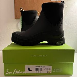 Sam Edelman Louisa Mixed Media Waterproof Rain Boot, Size: 5, Color: Black